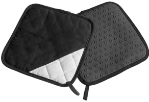 Pot Holder Silicone/Fabric Black Pair
